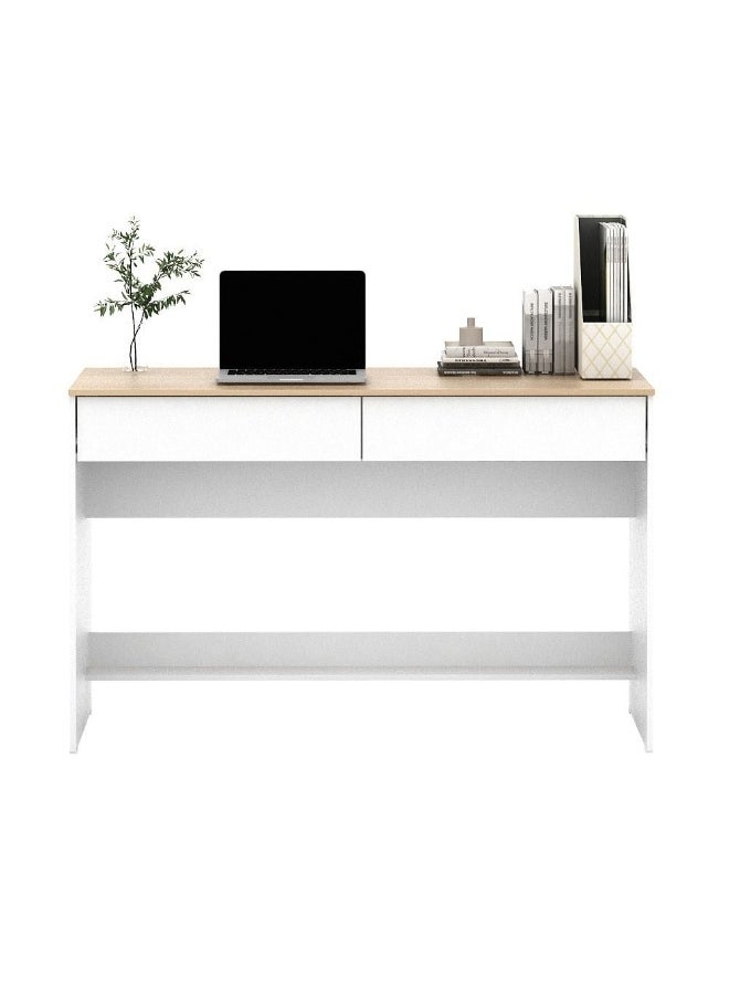 دانوب هوم - Algeira Office Desk With 2 Drawers And Shelf | Computer Table I Office Desk Workstation | Modern PC Laptop Gaming Table | Wooden Study Table For Home Office L120xW48xH75cm - White / Oak - Image 1