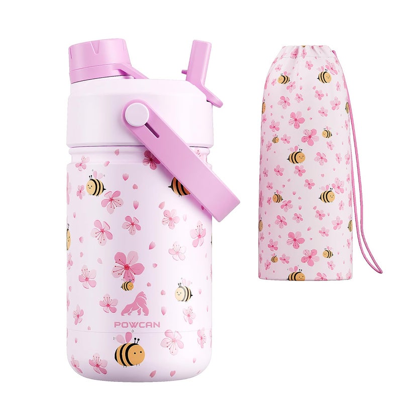 powcan 12 oz Insulated Water Bottle for Kids: 2-in-1 Straw Spout Lid, Spill-proof, BPA-Free, Easy Clean, Keep Cold 24H, Cute Patterns, Stainless Steel Cup for School, Travel, Holiday Gift (Cherry Yum Yum) - Image 1