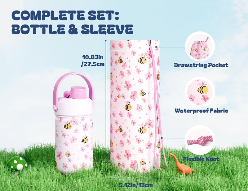 powcan 12 oz Insulated Water Bottle for Kids: 2-in-1 Straw Spout Lid, Spill-proof, BPA-Free, Easy Clean, Keep Cold 24H, Cute Patterns, Stainless Steel Cup for School, Travel, Holiday Gift (Cherry Yum Yum) - Image 3