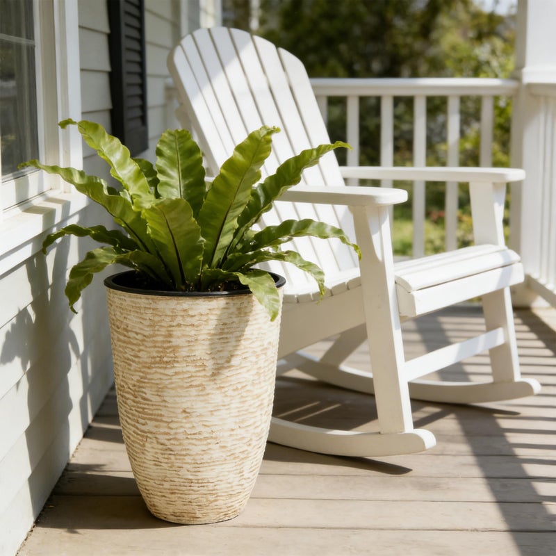 Worth Garden 21" H Beige Tall Planters set of 2 with Inside Pots - 14'' Dia Plastic Large Round Plant Tree Pots with Drain Hole - Decorative Imitation Stone Finish for Indoor Outdoor Front Porch Patio - Image 3