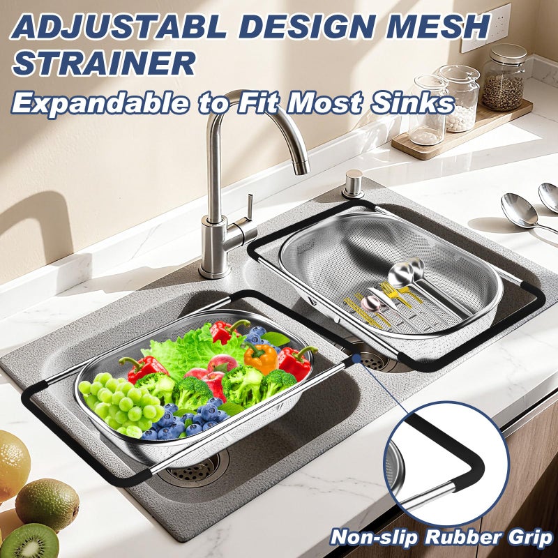 STOCKPOT Over the Sink Colander, Expandable Strainers and Colanders with Fine Mesh, Colander for Kitchen with Rubber Grip for Draining Pasta, Vegetables and Fruits - Essential Kitchen Sink Strainer - Image 4
