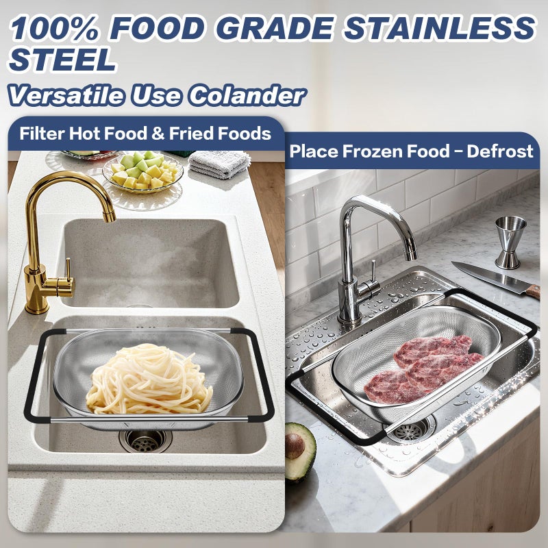 STOCKPOT Over the Sink Colander, Expandable Strainers and Colanders with Fine Mesh, Colander for Kitchen with Rubber Grip for Draining Pasta, Vegetables and Fruits - Essential Kitchen Sink Strainer - Image 3