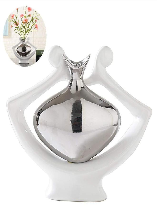 Anding Anding Ceramic Vase Statue Silver Vase White Vase Home Decoration Pottery Decorative Sculpture (Silver vase-99691) - Image 1