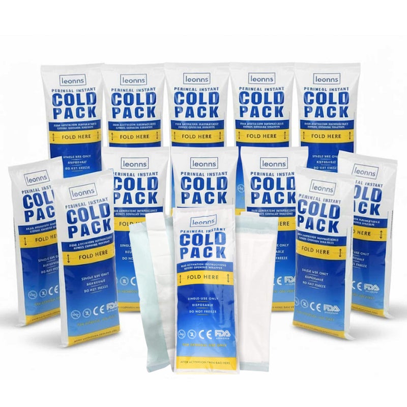 LeonnsÂ® Instant Perineal Ice Packs for Postpartum w/Adhesive Strip | Perineal Cold Pack - 2 in 1 Postpartum Ice Pack Pads for After Birth - Instant Ice Maxi Pads | Easy to Activate (12 Pack) - Image 1