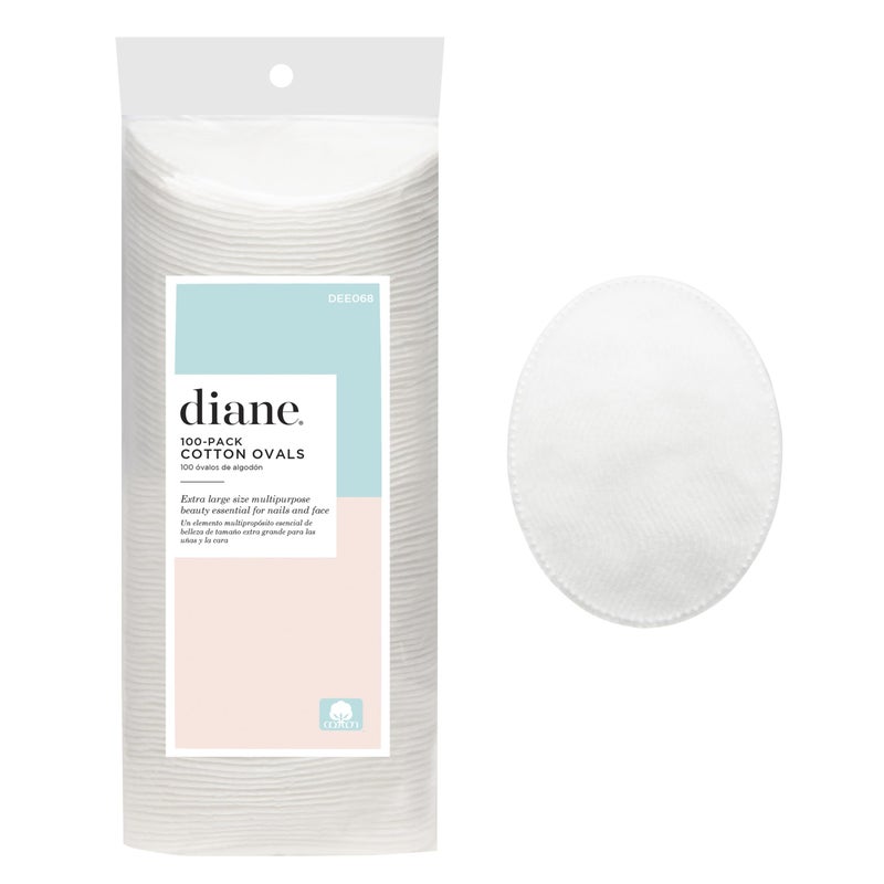 Diane Multi-Layer Cotton Ovals, 100 Count, 100% Pure Cotton, Premium, Hypoallergenic, Biodegradable, Strong and Durable Makeup and Nail Polish Removal Wipes - Image 1
