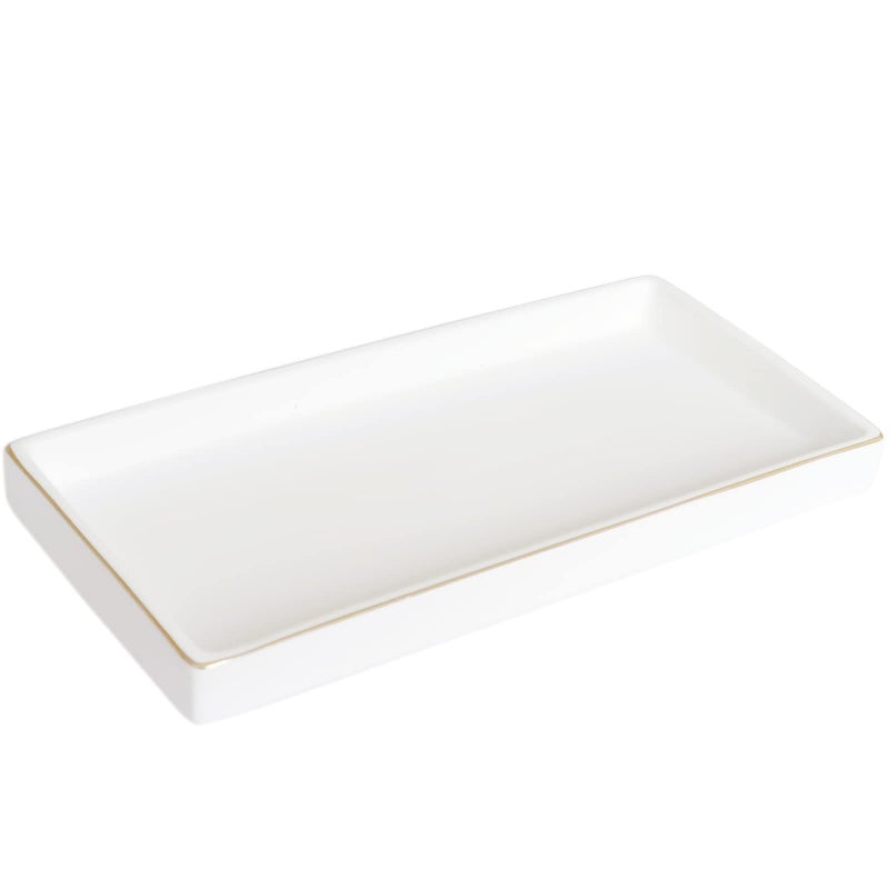 10 x 5 Ceramic Bathroom Tray for Countertop Decorative Vanity Tray for Dresser Tops Small Rectangular Trays for Perfume Candle Jewelry Cosmetics White
