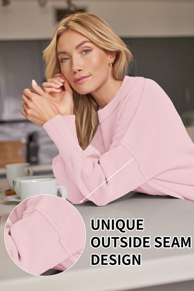 LILLUSORY Oversized Sweaters for Women 2025 Fall Fashion Outfits Trendy Crewneck Knit Cute Lightweight Sweater Pullover Tops Long Sleeve Shirts Winter Clothes Pale Pink S - Image 4