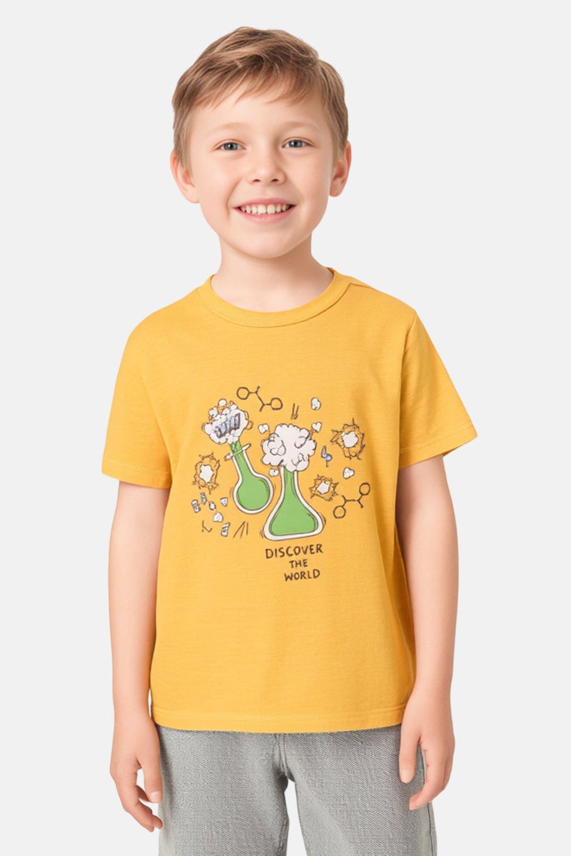 Sinsay Toddlers Boys Crew Neck Short Sleeve Graphic Print T-Shirt, Tan - Image 1