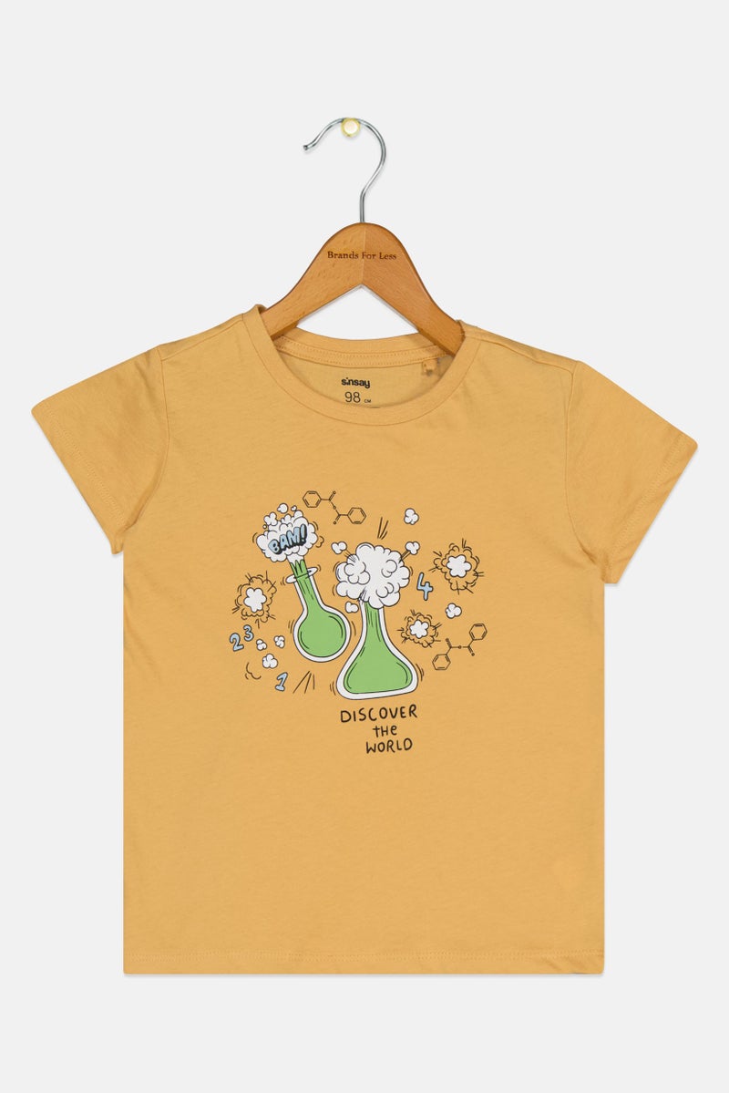 Sinsay Toddlers Boys Crew Neck Short Sleeve Graphic Print T-Shirt, Tan - Image 2