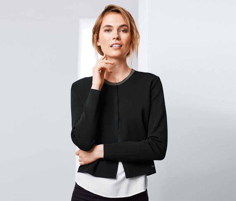 Tchibo Women Split Neck Plain Cardigan, Black  - Image 1