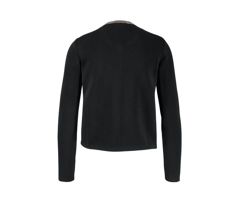 Tchibo Women Split Neck Plain Cardigan, Black  - Image 3