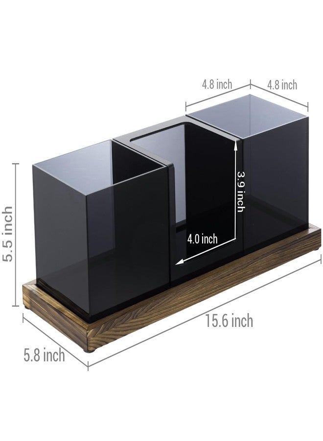 MyGift Coffee Organizer, Modern Acrylic Coffee and Tea Organizer with 3 Removable Premium Translucent Black Acrylic Compartments and Rustic Burnt Solid Wood Decorative Tray, 4 Piece Set - Image 5