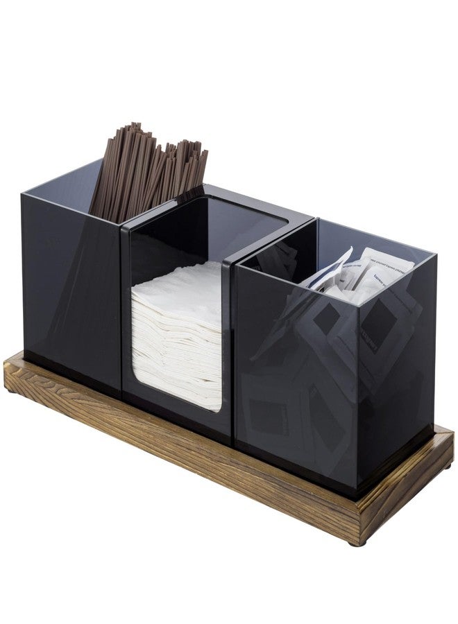 MyGift Coffee Organizer, Modern Acrylic Coffee and Tea Organizer with 3 Removable Premium Translucent Black Acrylic Compartments and Rustic Burnt Solid Wood Decorative Tray, 4 Piece Set - Image 1