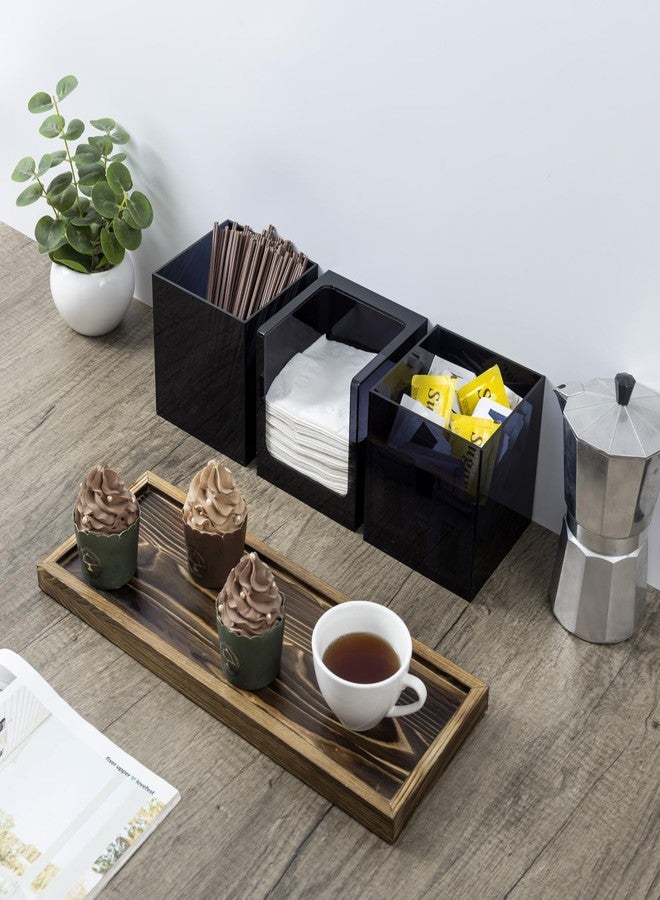 MyGift Coffee Organizer, Modern Acrylic Coffee and Tea Organizer with 3 Removable Premium Translucent Black Acrylic Compartments and Rustic Burnt Solid Wood Decorative Tray, 4 Piece Set - Image 3