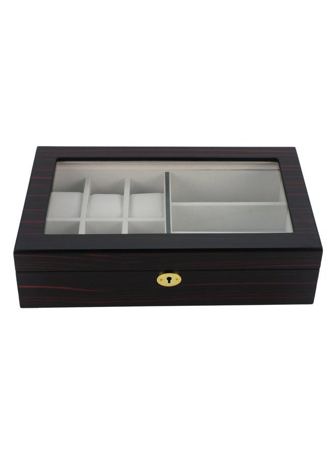 TimelyBuys 6 Piece Watch Case and 3 Piece Eyegl Storage Ebony Wood Combo Jewelry Box Sunglass Gl Display Organizer with Glass Top Father's Day - Image 2