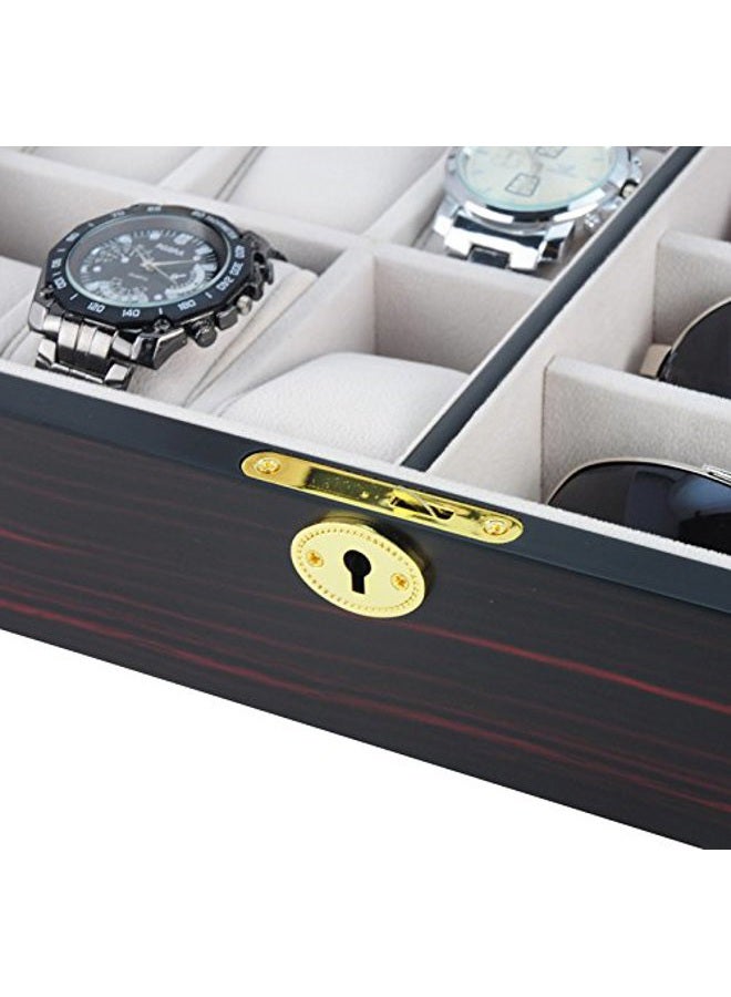 TimelyBuys 6 Piece Watch Case and 3 Piece Eyegl Storage Ebony Wood Combo Jewelry Box Sunglass Gl Display Organizer with Glass Top Father's Day - Image 4