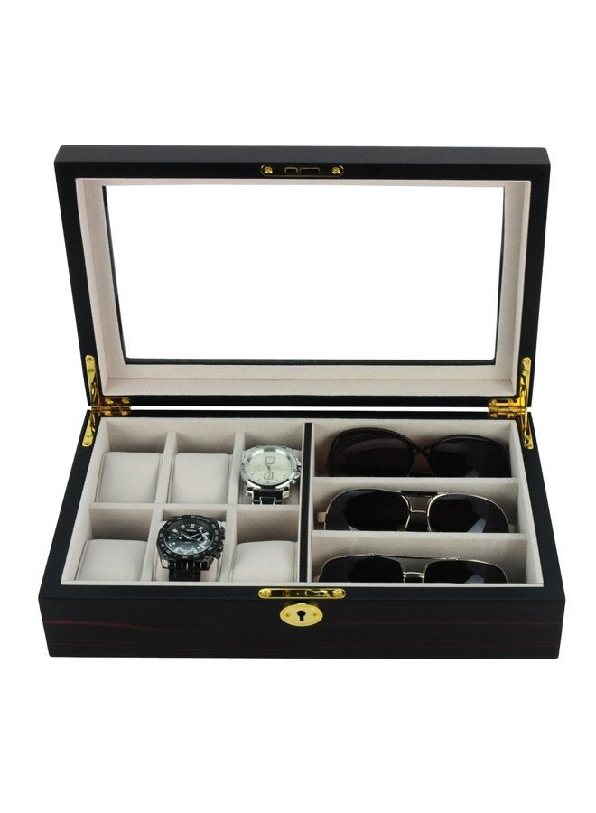 TimelyBuys 6 Piece Watch Case and 3 Piece Eyegl Storage Ebony Wood Combo Jewelry Box Sunglass Gl Display Organizer with Glass Top Father's Day - Image 3