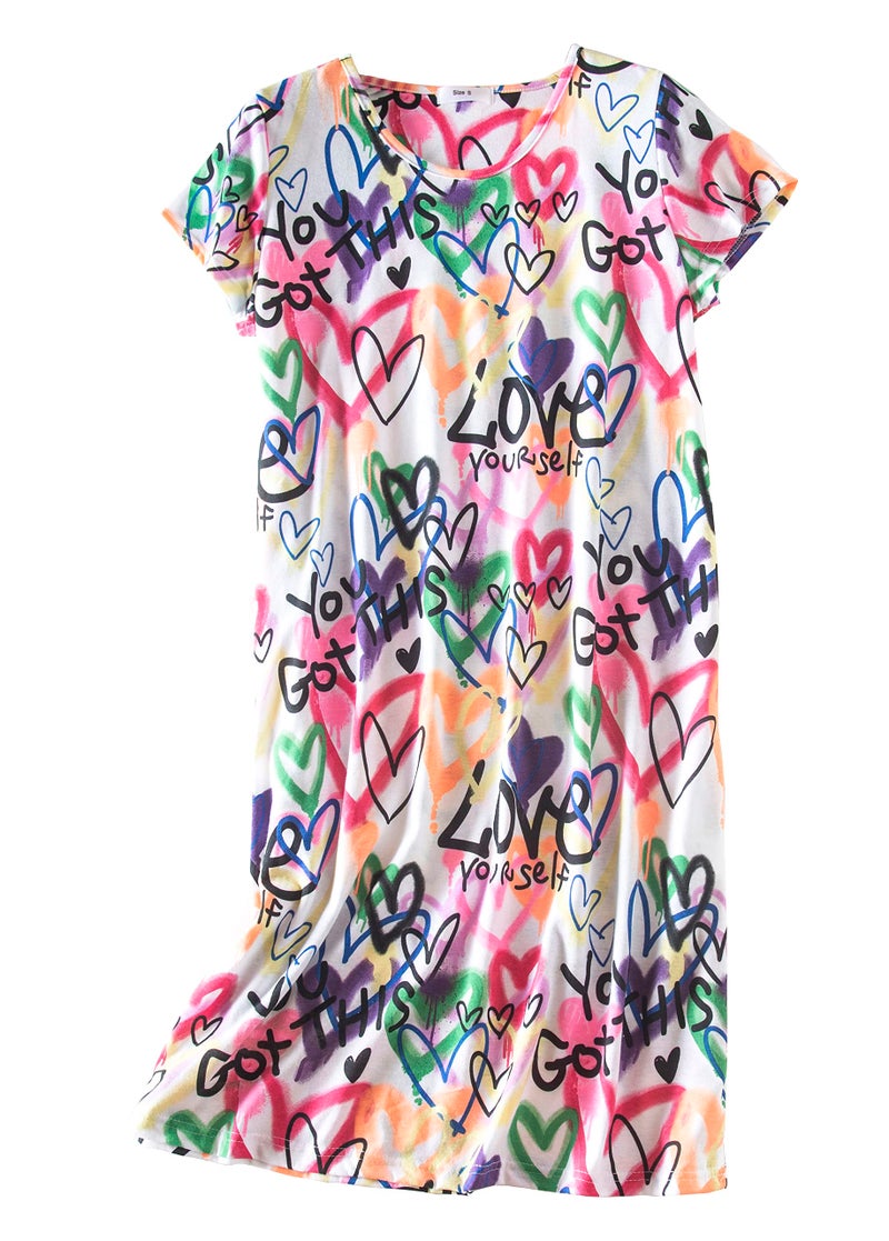 PNAEONG Women's Nightgowns Short Sleeves Cotton Sleepwear Print Sleep Shirt XTSY108-Pink Love-M - Image 1