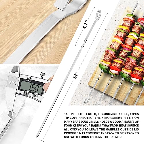 JY COOKMENT Kabob Skewers 14" Stainless Steel Long BBQ Barbecue Skewers, Flat Metal Kebob Sticks Wide Reusable Grilling Skewers for Meat Chicken, Set of 12pcs with Storage Bag by JY COOKMENT - Image 2