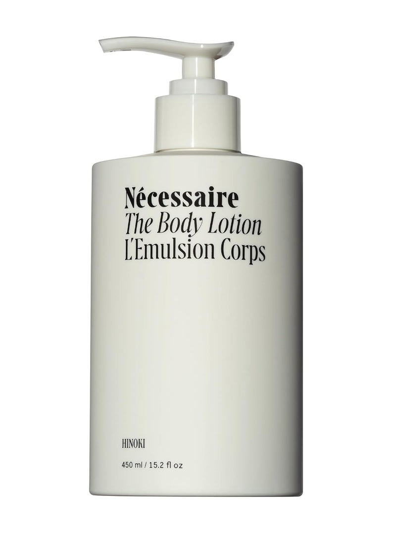 Necessaire Nécessaire The Body Lotion with Pump. Hinoki. Multi-Peptide Firming Lotion to Moisturize, Firm, Strengthen. 2.5% Niacinamide, Vitamin C/E + Omega 6/9. 450ml / 15.2 fl oz  - Image 1