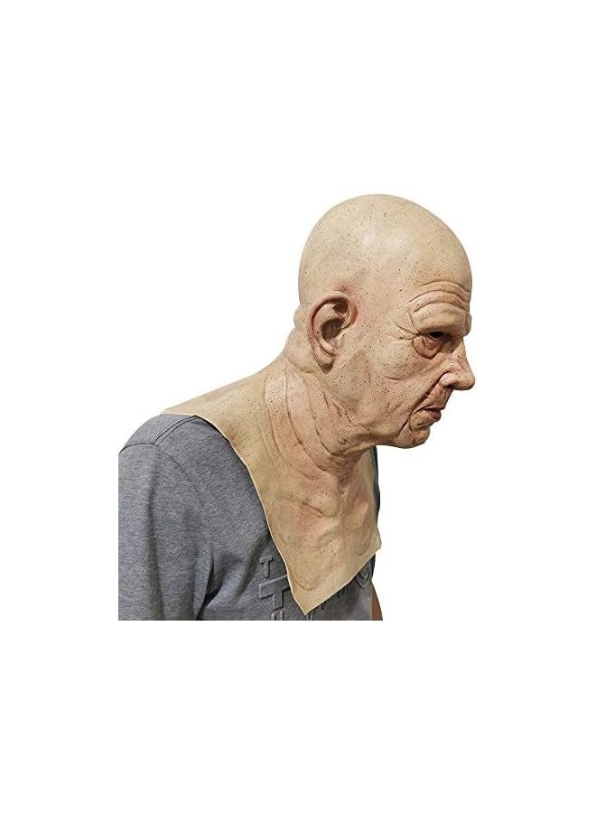 Old Man Mask Realistic Bald Man Mask Wrinkle Full Head Mask Halloween Costume Props - Image 3