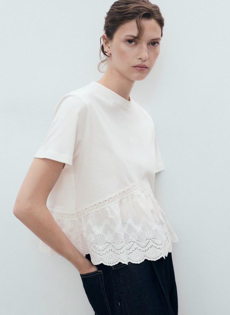 MANGO Embroidered ruffle t-shirt - Image 1