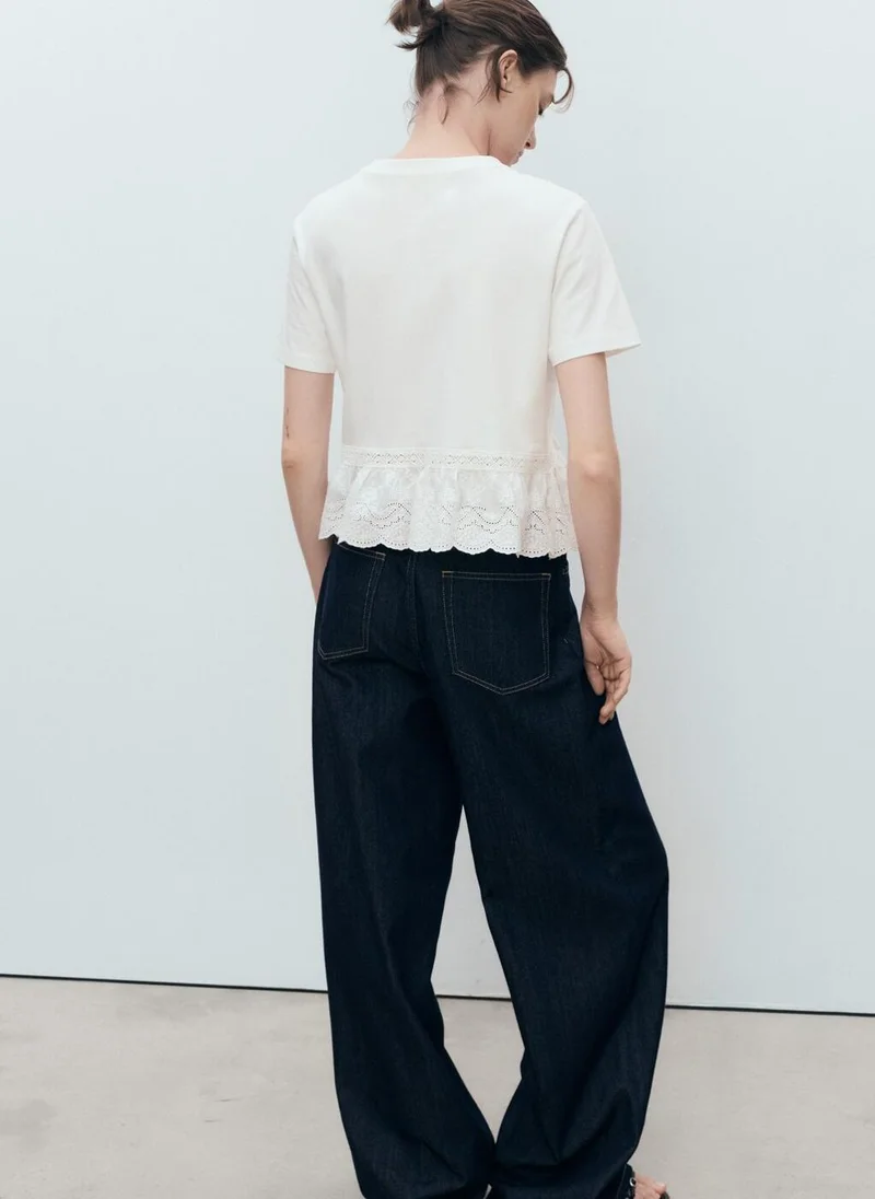 MANGO Embroidered ruffle t-shirt
