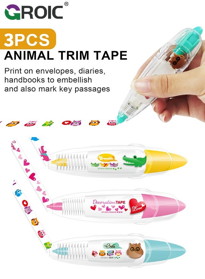GROIC Scrapbook Double-Sided Tape Roller 3-Pack, Decorative Tape - Cute Crocodile, Red Heart & Owl Patterns, Removable Adhesive for DIY Craft Scrapbook - Image 3