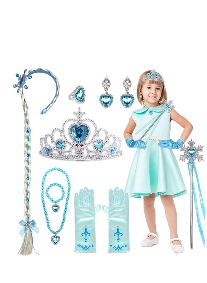 Generic Princess Dress up Party Accessories Costume Toddler  Jewelry Play for Girls Favors Gifts Set, Crown Tiara Gloves Wig Necklace Ring Bracelet Earrings and Wand  - Image 1