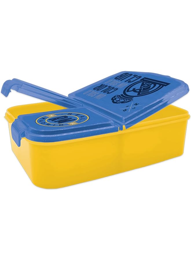 Real Madrid Kids Plastic Lunch Box With 3 Compartments Blue Yellow