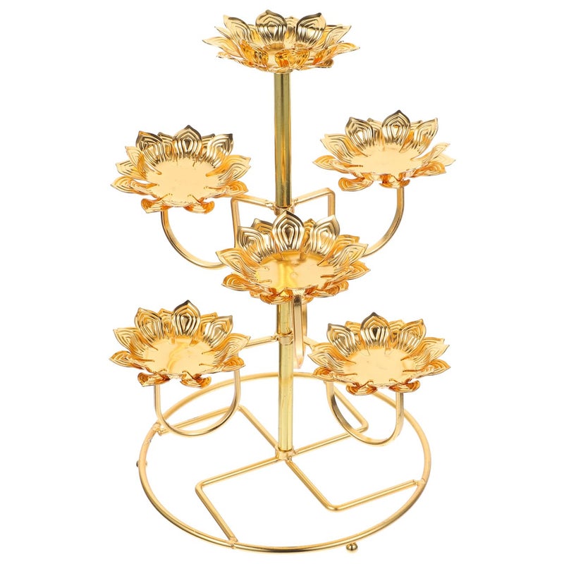 Healifty 7Light Lotus Tealight Candle Holder Gold Metal Candlestick Stand for Table Centerpiece Buddhist Altar Supplies and Diwali Lamp Decor for Dining Room - Image 2