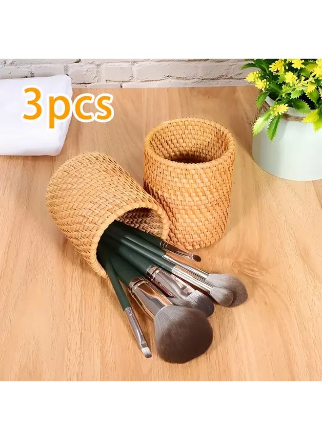 3 Handwoven Pencil Holders Durable Pen Cups Fine Weaving Sturdy Design Versatile Storage Bins For Office Supplies And Cosmetics With Festive Desktop Decor - Image 3