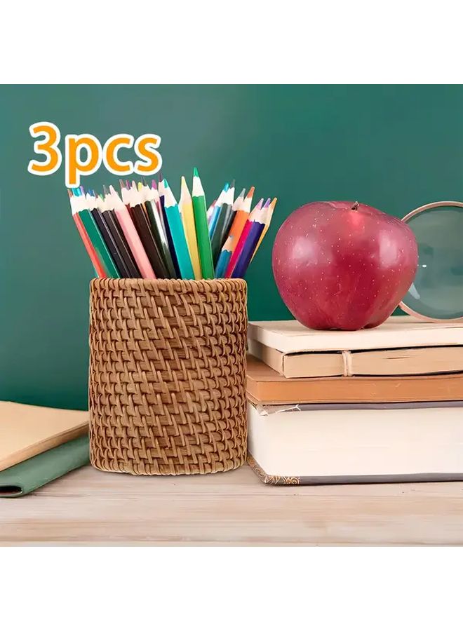 3 Handwoven Pencil Holders Durable Pen Cups Fine Weaving Sturdy Design Versatile Storage Bins For Office Supplies And Cosmetics With Festive Desktop Decor - Image 5