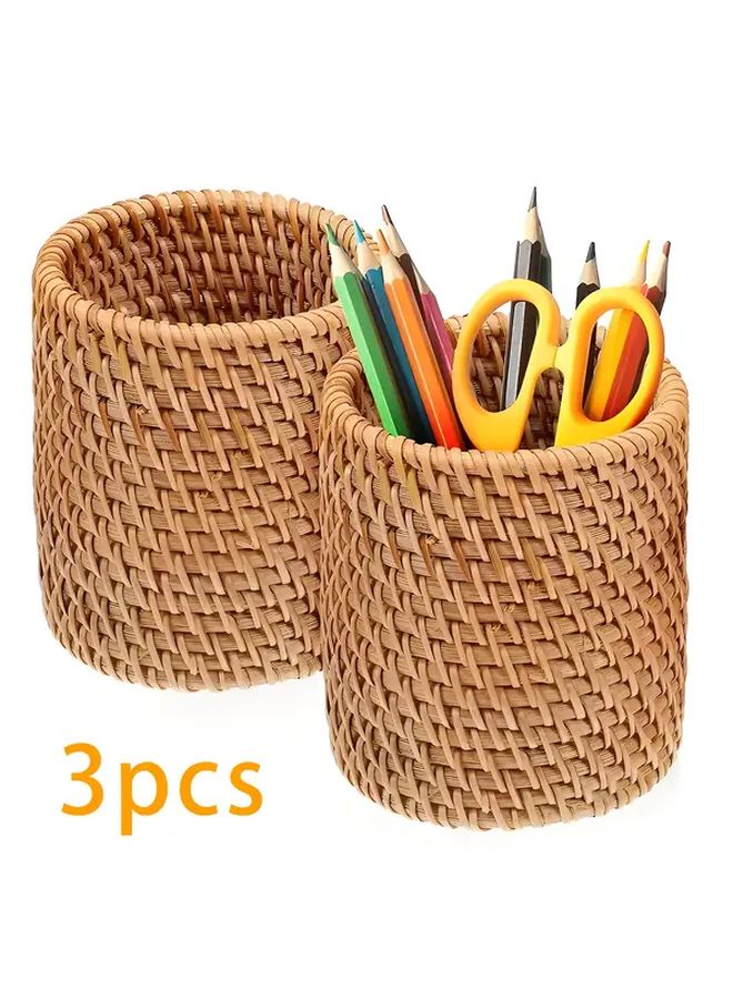 3 Handwoven Pencil Holders Durable Pen Cups Fine Weaving Sturdy Design Versatile Storage Bins For Office Supplies And Cosmetics With Festive Desktop Decor - Image 4