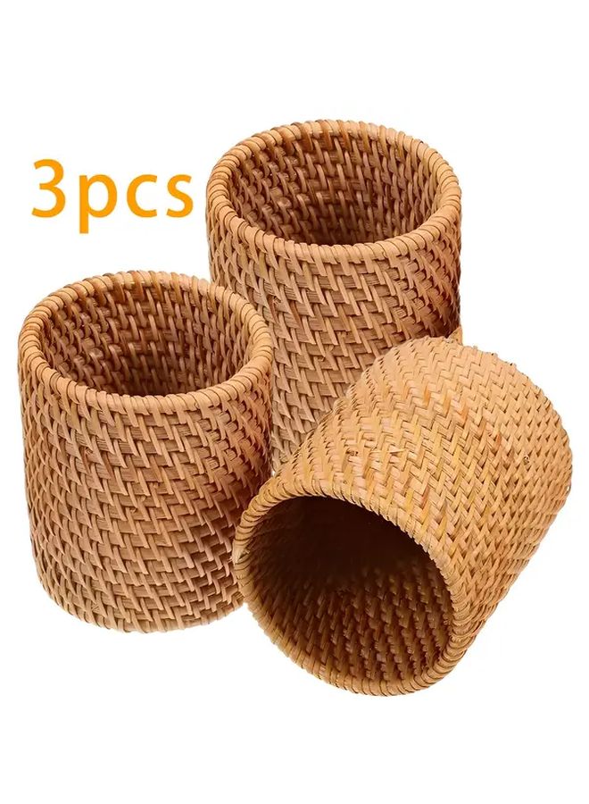 3 Handwoven Pencil Holders Durable Pen Cups Fine Weaving Sturdy Design Versatile Storage Bins For Office Supplies And Cosmetics With Festive Desktop Decor - Image 1
