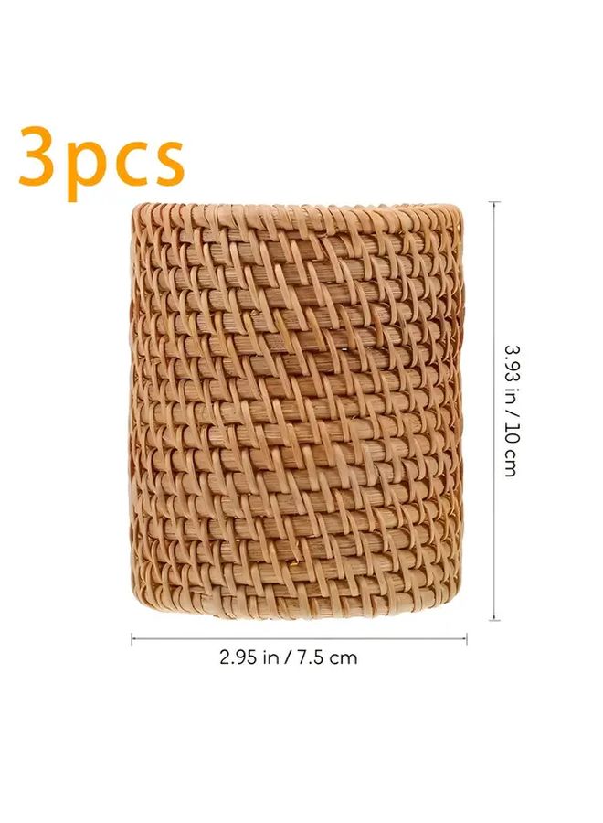 3 Handwoven Pencil Holders Durable Pen Cups Fine Weaving Sturdy Design Versatile Storage Bins For Office Supplies And Cosmetics With Festive Desktop Decor - Image 2