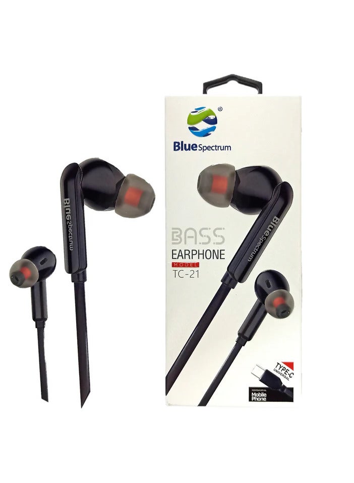 Blue Spectrum In-ear wired stereo headset 2024 for the S23 Ultra, S24 Ultra, and Huawei and Xiaomi models, with a built-in microphone, volume control buttons, and a Type-C connection - black - Image 2