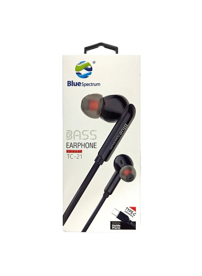 Blue Spectrum In-ear wired stereo headset 2024 for the S23 Ultra, S24 Ultra, and Huawei and Xiaomi models, with a built-in microphone, volume control buttons, and a Type-C connection - black - Image 3