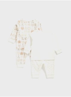 mothercare Infant 2 Pack Bear & Fox Print Sweatshirt & Sweatpants Set  - Image 2