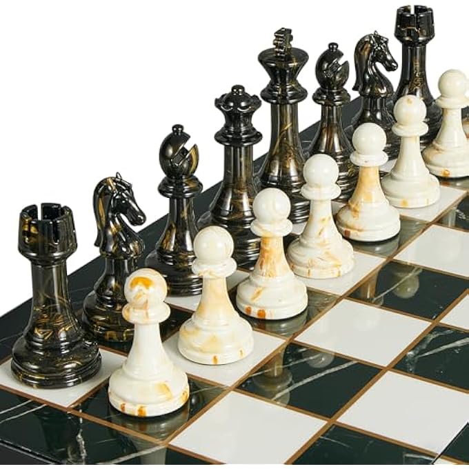 OUMODA 15 Large Chess Set for Adults Weighted Acrylic Pieces Including Extra 2 Queens 35 King wLeather Base Portable Folding Marbling Wooden Chess Board  TravelFamily Game  Elegant Gift - Image 4
