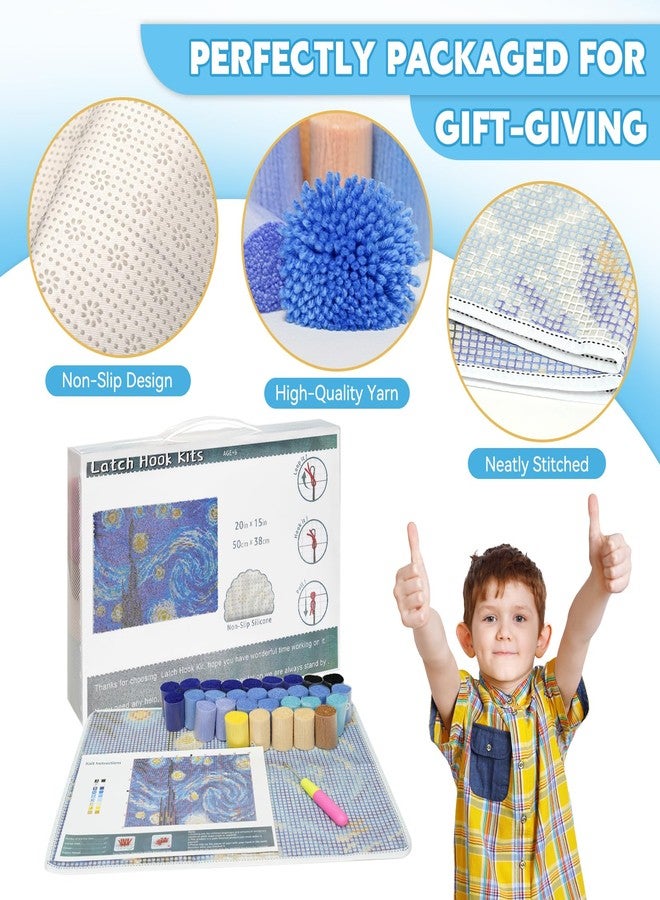 EsLuker.ly Latch Hook Rug Kit DIY Crochet Carpet for Adults Kids Beginners, Starry Sky Patterns Pre-Printed Canvas Yarn Rug Hooking Kits, Creative Craft Home Decor Ideal for Learning Rug Making - Image 3