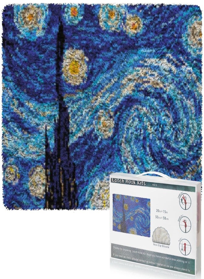 EsLuker.ly Latch Hook Rug Kit DIY Crochet Carpet for Adults Kids Beginners, Starry Sky Patterns Pre-Printed Canvas Yarn Rug Hooking Kits, Creative Craft Home Decor Ideal for Learning Rug Making - Image 1