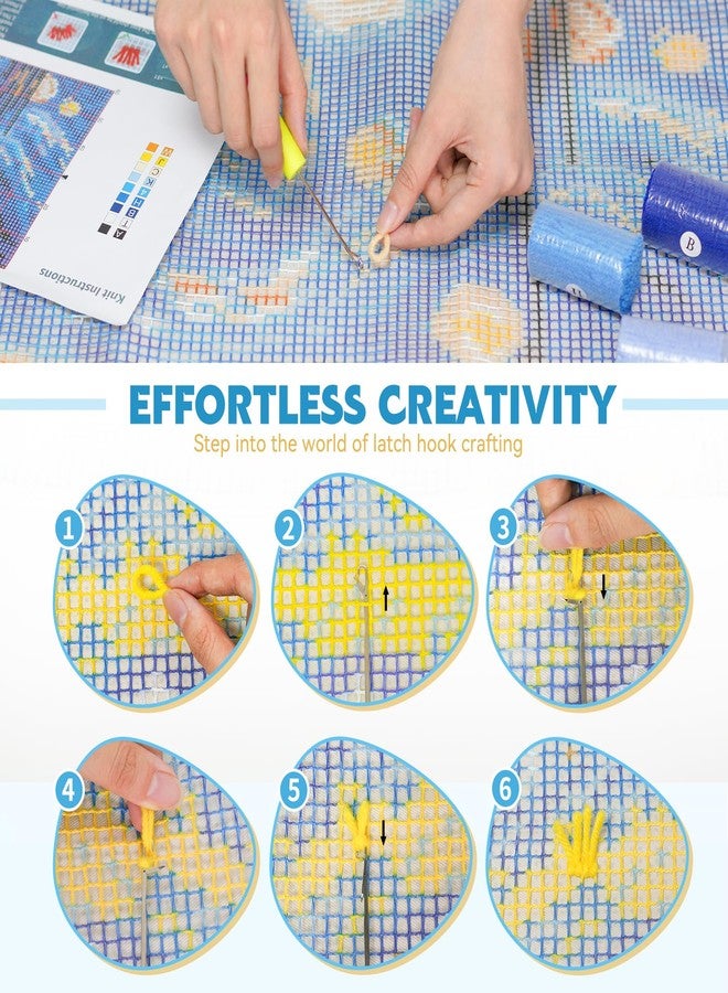 EsLuker.ly Latch Hook Rug Kit DIY Crochet Carpet for Adults Kids Beginners, Starry Sky Patterns Pre-Printed Canvas Yarn Rug Hooking Kits, Creative Craft Home Decor Ideal for Learning Rug Making - Image 5
