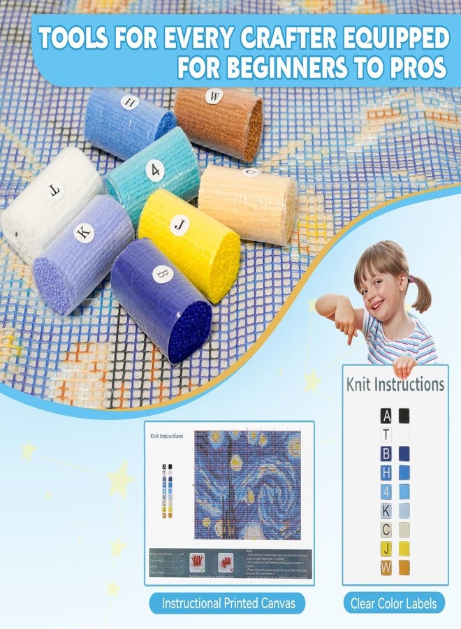 EsLuker.ly Latch Hook Rug Kit DIY Crochet Carpet for Adults Kids Beginners, Starry Sky Patterns Pre-Printed Canvas Yarn Rug Hooking Kits, Creative Craft Home Decor Ideal for Learning Rug Making - Image 4