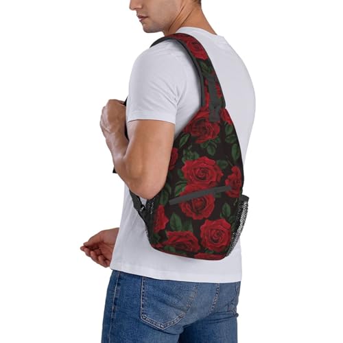 Betyiwling Red Rose Sling Backpack Unisex Crossbody Chest Bag Shoulder Chest Bag For Women Men Hiking Travel - Image 3