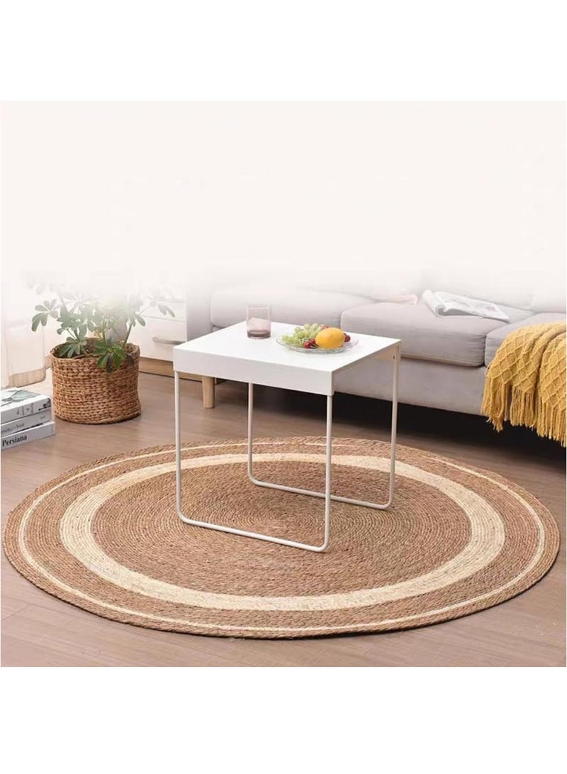 لينجوي سجادة منطقة الجوت المستديرة المنسوجة يدويًا مع خط سجادة مضفرة طبيعية للمزرعة للاستخدام الداخلي والخارجي سجادة أرضية مزخرفة مصنوعة يدويًا سجادة دخول بوهو متينة - Image 1