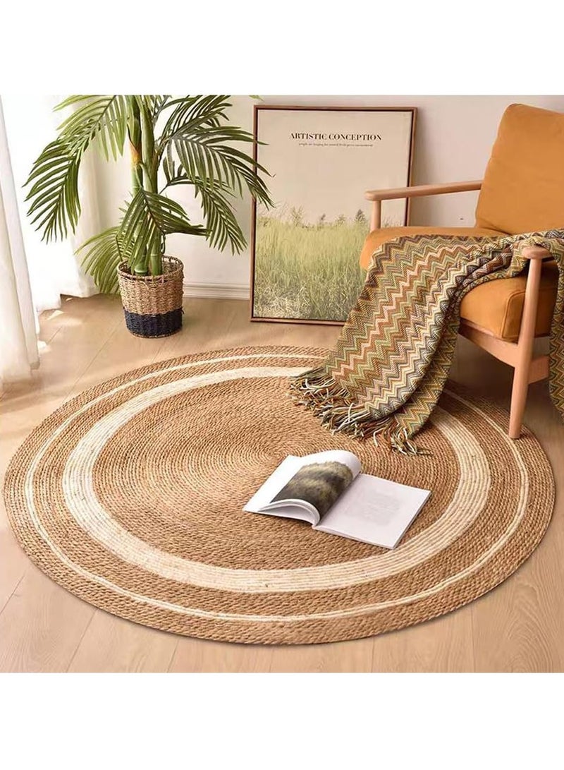 لينجوي سجادة منطقة الجوت المستديرة المنسوجة يدويًا مع خط سجادة مضفرة طبيعية للمزرعة للاستخدام الداخلي والخارجي سجادة أرضية مزخرفة مصنوعة يدويًا سجادة دخول بوهو متينة - Image 4