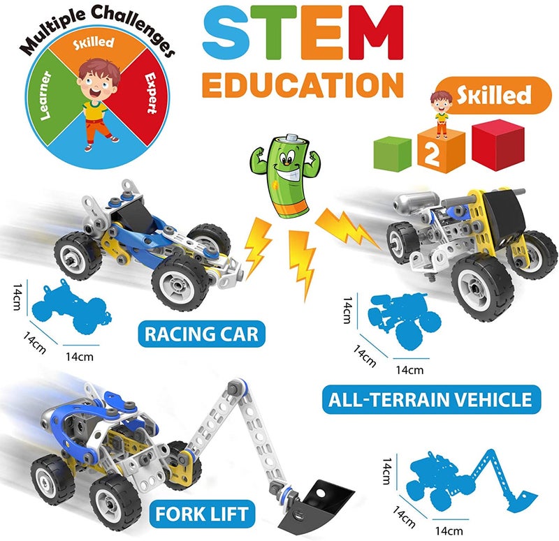 ألعاب STEM محركة لأولاد و بنات من 7 إلى 10 سنوات، ألعاب كتل بناء 5 في 1 تحديات متعددة المستويات للأطفال، ألعاب تعليمية لبناء المعرفة، ألغاز ثلاثية الأبعاد، هدية عيد الميلاد والكريسماس المثالية - Image 1