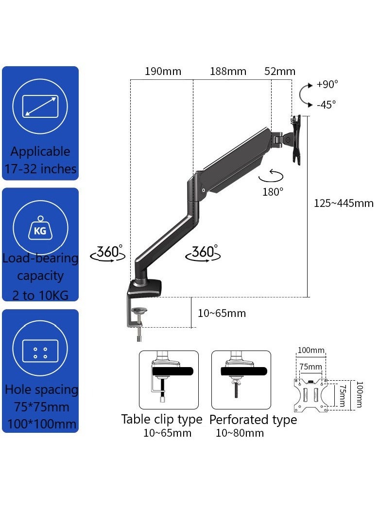 GUDOO حامل جهاز المراقبة حامل ذراع واحد جهاز مراقبة كامل الحركة (يحمل ما يصل إلى 2-10 كيلوجرامات) مع نابض غاز لـ 13 إلى 32 بوصة شاشة LCD جهاز الكمبيوتر - Image 5
