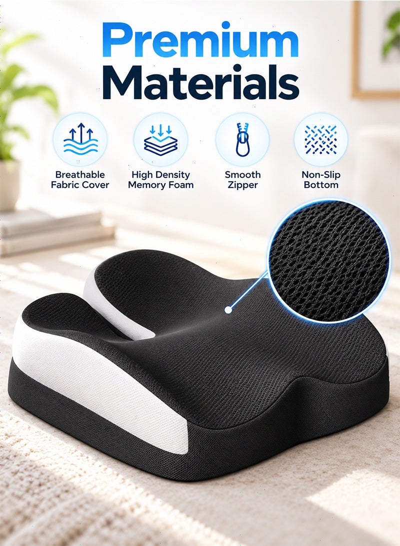 Topyich Ergonomic Memory Foam Seat Cushion, U-Shaped Coccyx Pillow for Tailbone Pain Relief, Non-Slip Chair Cushion for Office, Car, Home & Wheelchair - Image 4